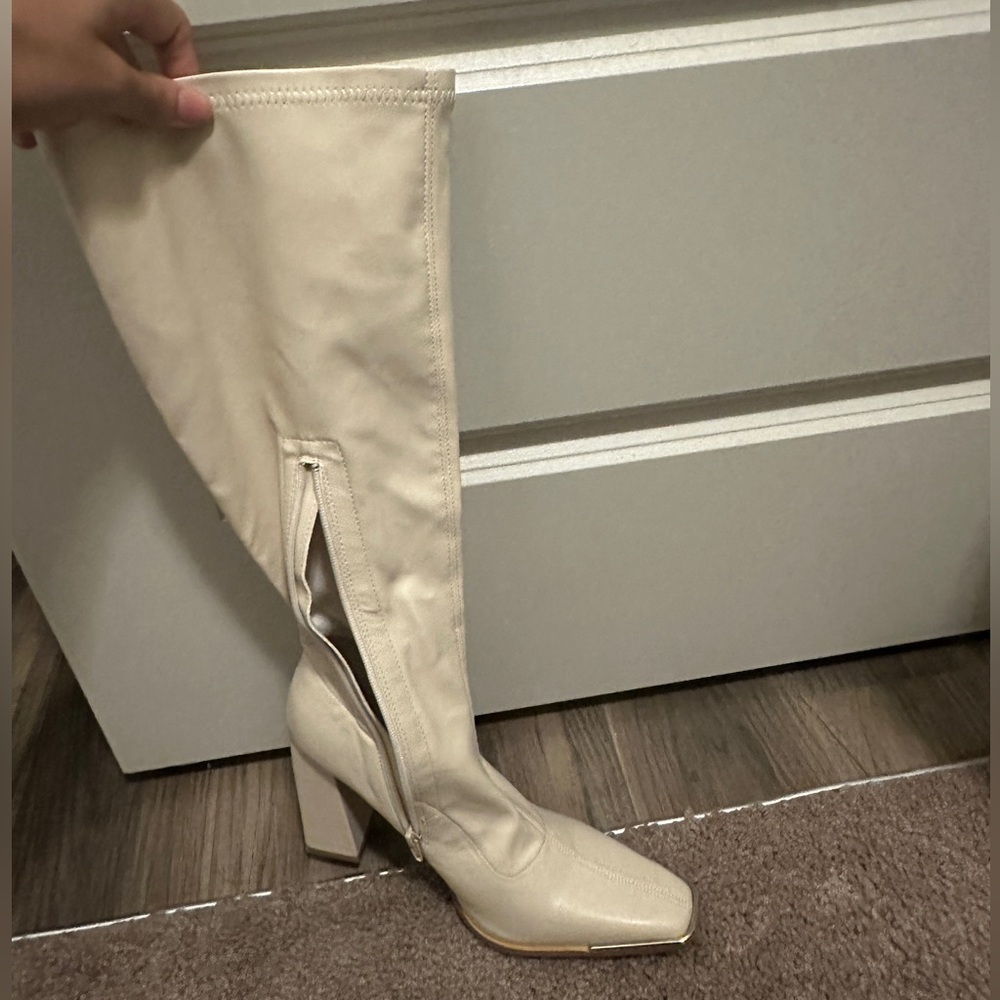 Fashion Nova Cream Heeled Boots